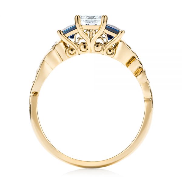14k Yellow Gold Custom Three Stone Blue Sapphire And Diamond Engagement ...