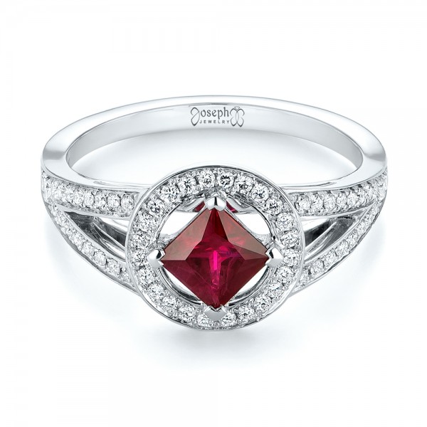 Custom Ruby and Diamond Halo Engagement Ring #103403