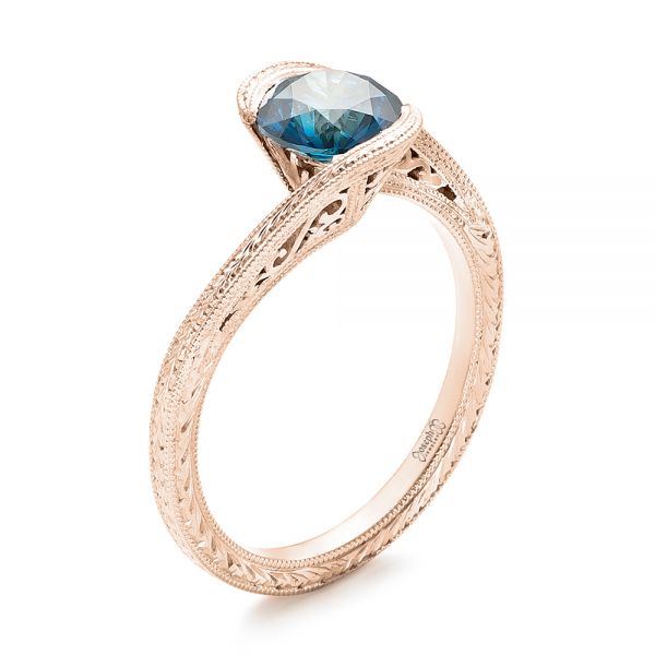 14k Rose Gold Custom Solitaire Blue Diamond Engagement Ring #102752 ...