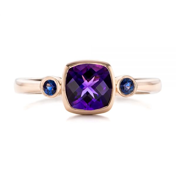Custom Three Stone Amethyst and Sapphire Engagement Ring - Image