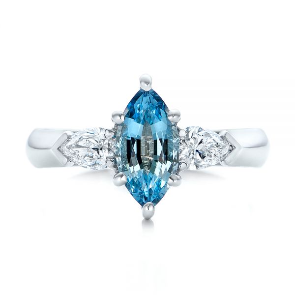 Custom Three Stone Aquamarine And Diamond Engagement Ring #102105 ...