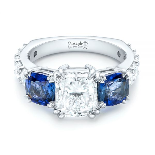 Custom Three Stone Blue Sapphire And Diamond Engagement Ring #102972 ...