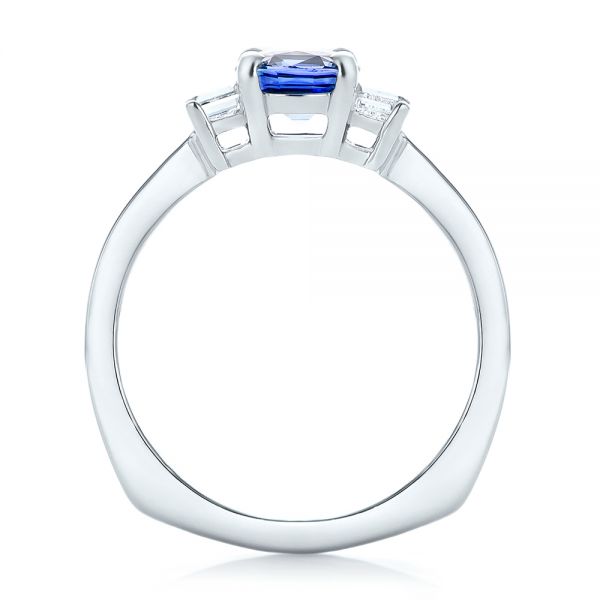 18k White Gold 18k White Gold Custom Three Stone Blue Sapphire And Diamond Engagement Ring - Front View -  102985