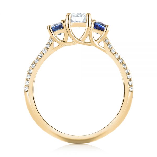 14k Yellow Gold 14k Yellow Gold Custom Three Stone Blue Sapphire And Diamond Engagement Ring - Front View -  103490