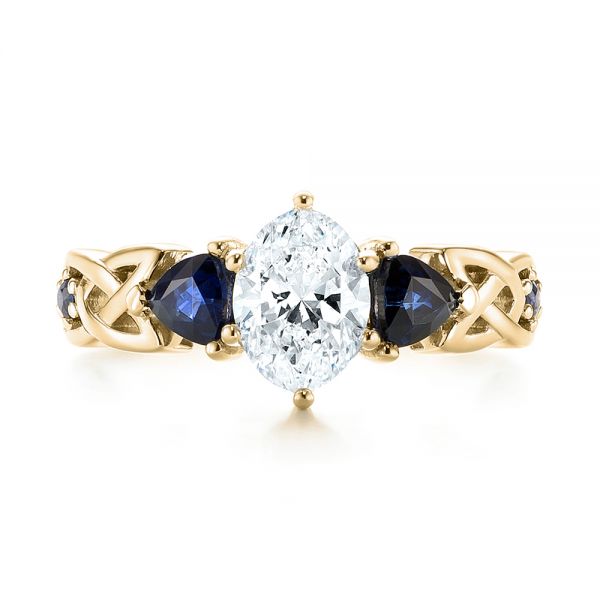 18K Yellow Gold Asscher Blue Sapphire Three Stone with Diamond Accents — The Gem Shop