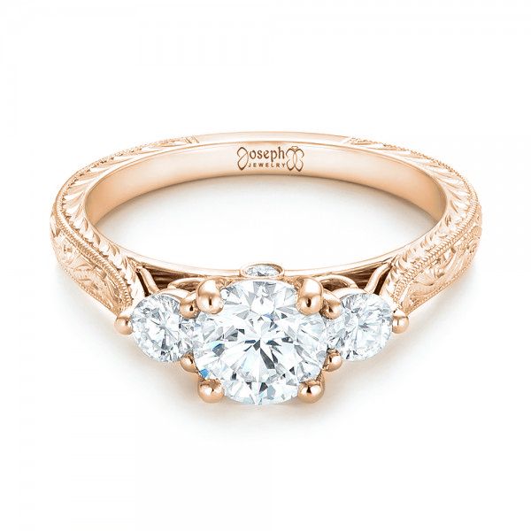 14k Rose Gold Custom Three Stone Diamond Engagement Ring #103009 ...