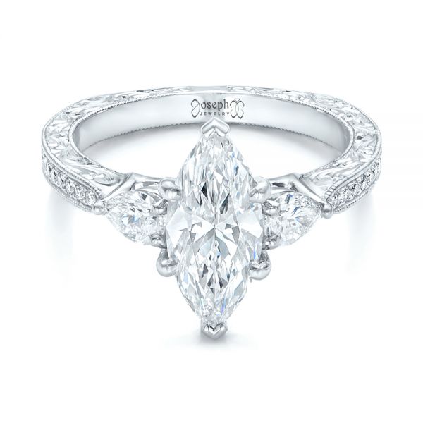 14k White Gold 14k White Gold Custom Three Stone Diamond Engagement Ring - Flat View -  102353