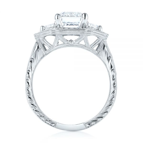  Platinum Custom Three Stone Diamond Halo Engagement Ring - Front View -  103401