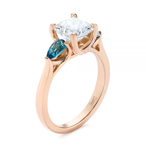 Custom Three Stone London Blue Topaz And Diamond Engagement Ring ...