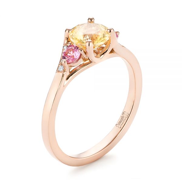 0.61 ct Emerald Pink and Yellow Sapphire Diamond Three-Stone Ring