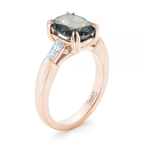 18k Rose Gold Custom Three Stone Zoisite And Diamond Engagement Ring ...