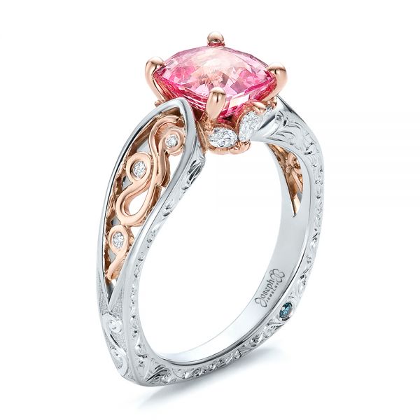 Toi et Moi Diamond and Peachy-Pink Sapphire Bypass Ring in Rose Gold 14K Rose Gold | Gorgeous Designs Ready to Ship - Taylor Custom Rings