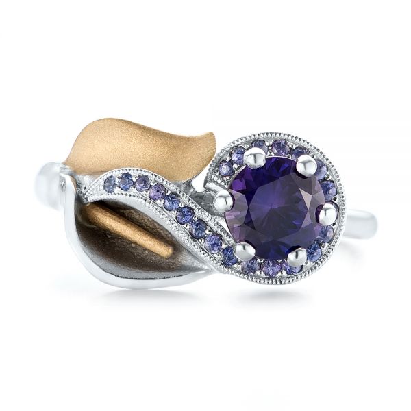 14k White Gold And 14K Gold Custom Two-tone Purple Sapphire Engagement Ring - Top View -  102932