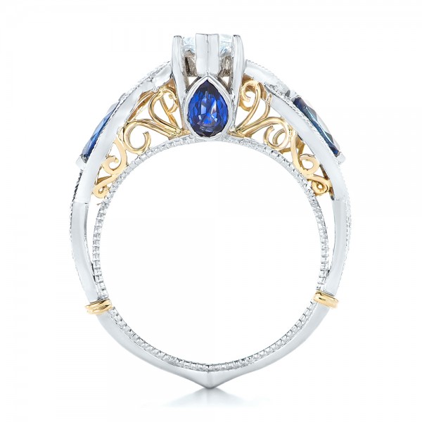  18K Gold Two-tone And Blue Sapphire And Diamond Engagement Ring - Front View -  102111