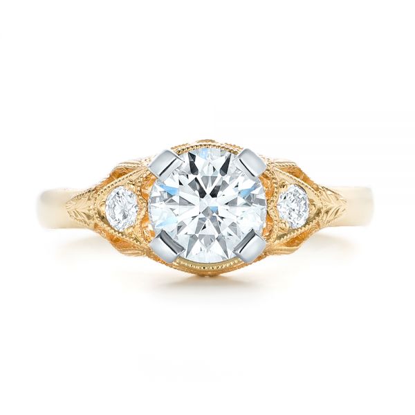 14k Yellow Gold And Platinum 14k Yellow Gold And Platinum Custom Vintage Diamond Engagement Ring - Top View -  102797