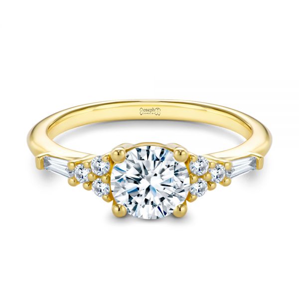 14k Yellow Gold Dainty Cluster Diamond Engagement Ring - Flat View -  107679 - Thumbnail