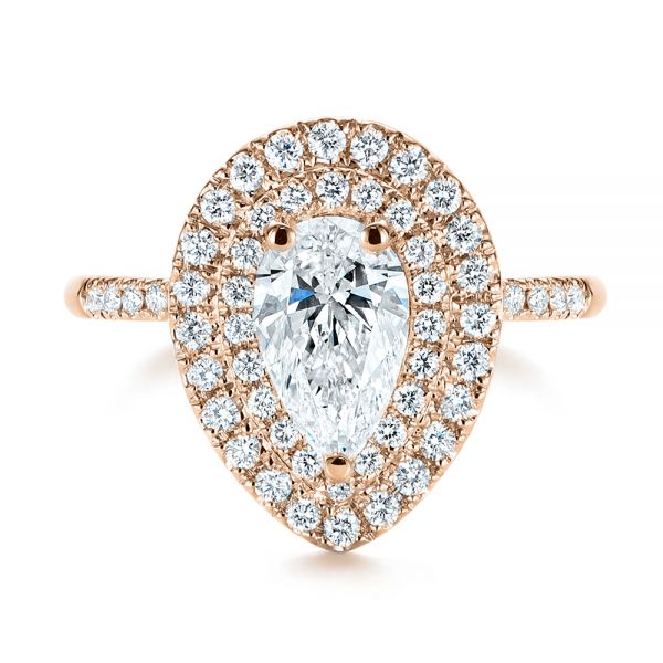 14k Rose Gold Dainty Double Halo Pear Diamond Engagement Ring #105121 ...