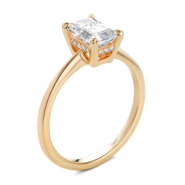 18k Rose Gold 18k Rose Gold Dainty Emerald Cut Diamond Engagement Ring - Three-Quarter View -  107637