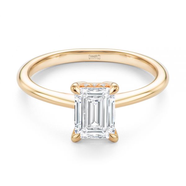 18k Rose Gold 18k Rose Gold Dainty Emerald Cut Diamond Engagement Ring - Flat View -  107637