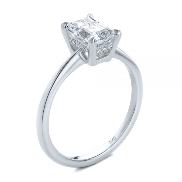  Platinum Platinum Dainty Emerald Cut Diamond Engagement Ring - Three-Quarter View -  107637