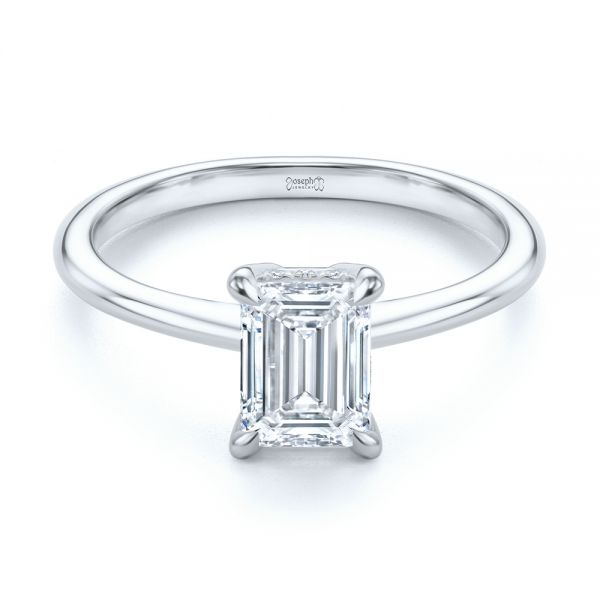 18k White Gold 18k White Gold Dainty Emerald Cut Diamond Engagement Ring - Flat View -  107637