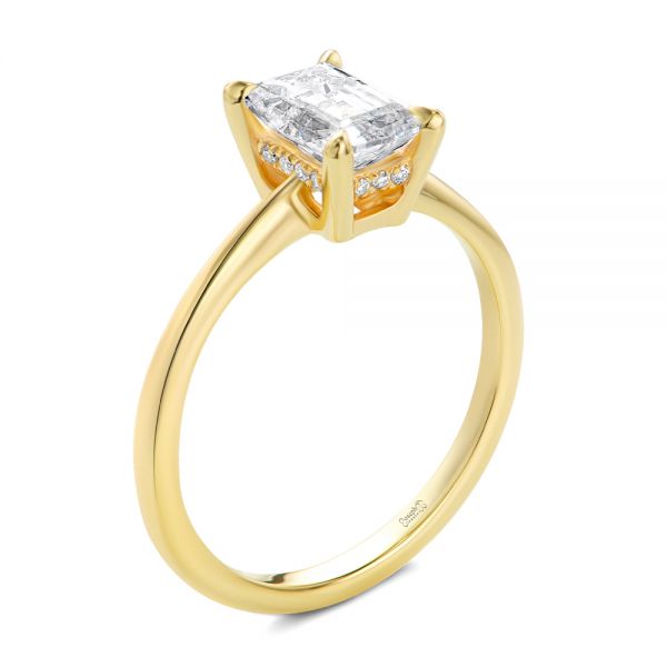 14k Yellow Gold Dainty Emerald Cut Diamond Engagement Ring - Three-Quarter View -  107637