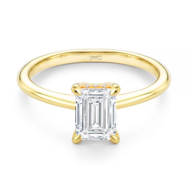 14k Yellow Gold Dainty Emerald Cut Diamond Engagement Ring - Flat View -  107637