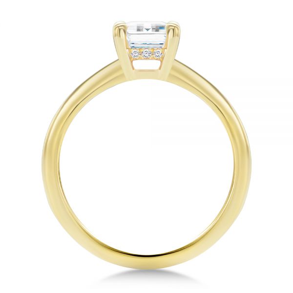 14k Yellow Gold Dainty Emerald Cut Diamond Engagement Ring - Front View -  107637