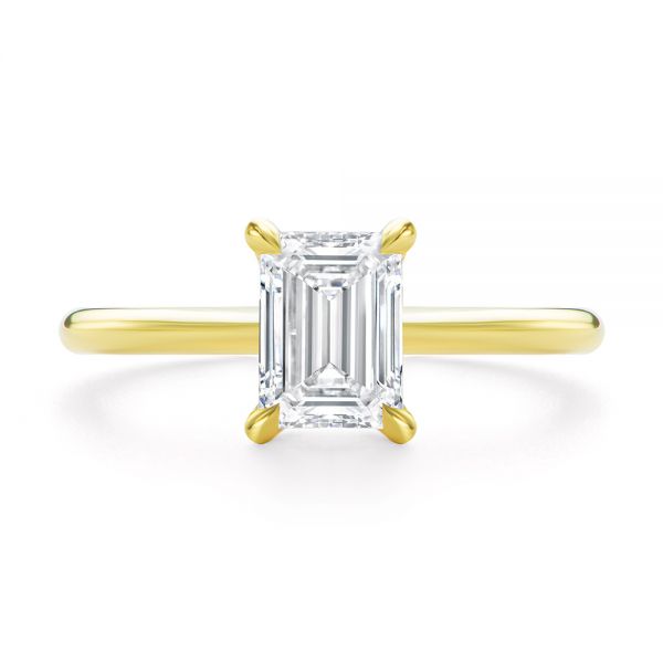 18k Yellow Gold 18k Yellow Gold Dainty Emerald Cut Diamond Engagement Ring - Top View -  107637