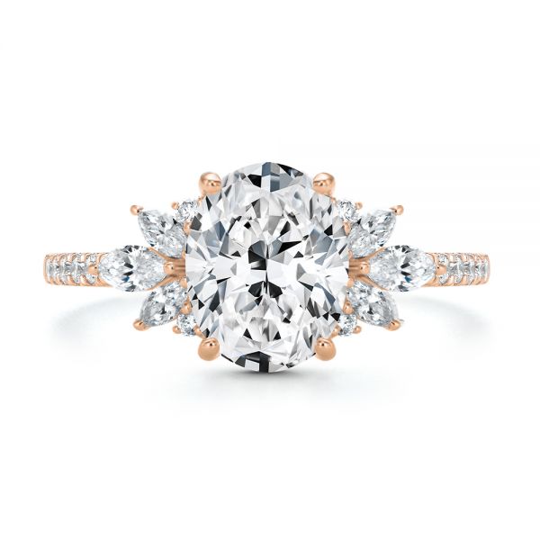 14k Rose Gold 14k Rose Gold Diamond Cluster Engagement Ring - Top View -  107719