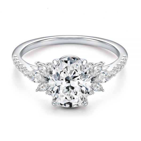 14k White Gold Diamond Cluster Engagement Ring - Flat View -  107719