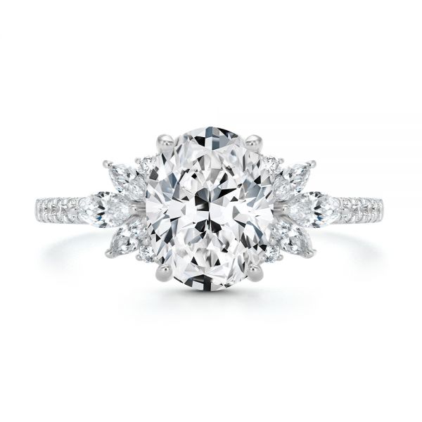 14k White Gold Diamond Cluster Engagement Ring - Top View -  107719