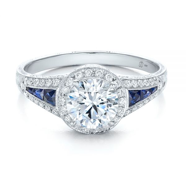 Diamond Halo And Blue Sapphire Engagement Ring #100391 - Seattle ...