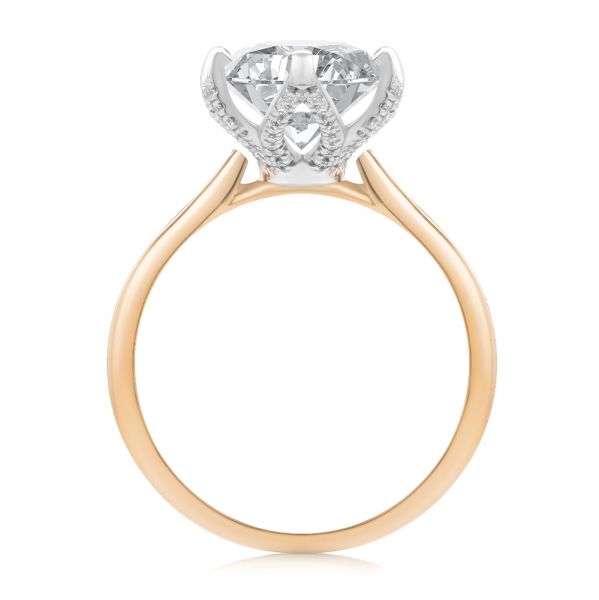 18k Rose Gold And Platinum 18k Rose Gold And Platinum Diamond Petal Prongs Oval Engagement Ring - Front View -  107823 - Thumbnail