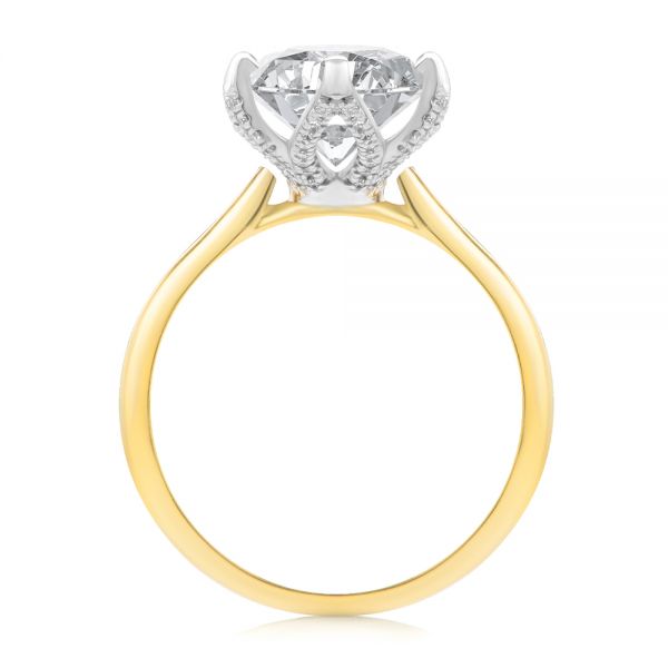 18k Yellow Gold And Platinum Diamond Petal Prongs Oval Engagement Ring - Front View -  107823 - Thumbnail