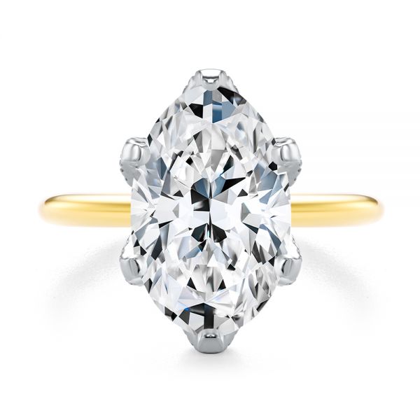 18k Yellow Gold And Platinum Diamond Petal Prongs Oval Engagement Ring - Top View -  107823 - Thumbnail