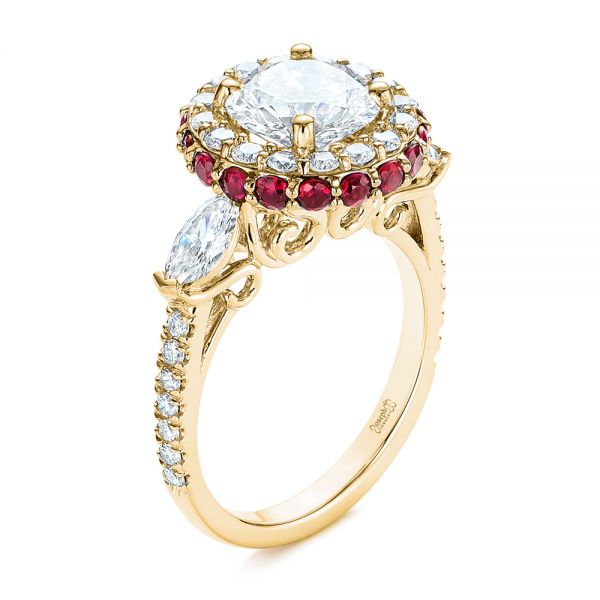 18k Yellow Gold Diamond And Ruby Halo Engagement Ring