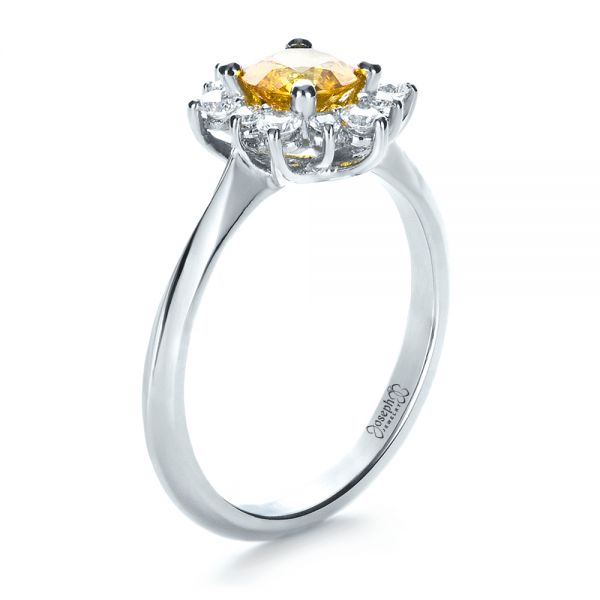  Platinum Platinum Diamond And Yellow Sapphire Engagement Ring - Three-Quarter View -  1403