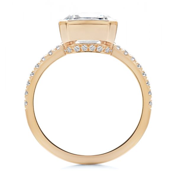 14k Rose Gold 14k Rose Gold Emerald Cut Diamond Bezel Engagement Ring With Diamond Accents - Front View -  107655 - Thumbnail