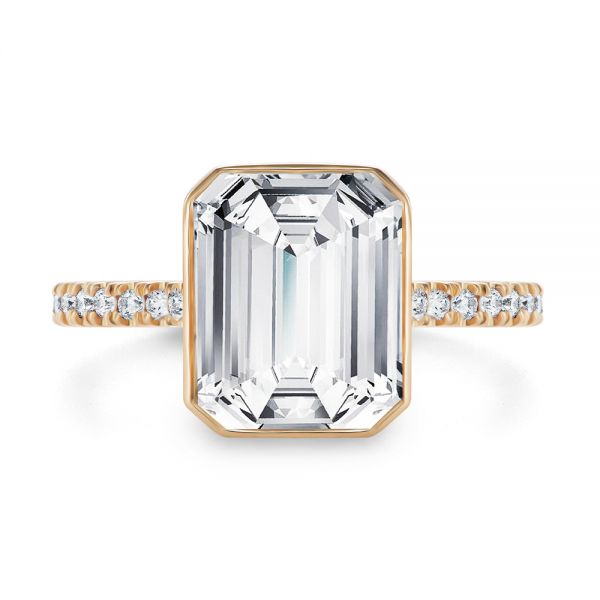 18k Rose Gold 18k Rose Gold Emerald Cut Diamond Bezel Engagement Ring With Diamond Accents - Top View -  107655 - Thumbnail