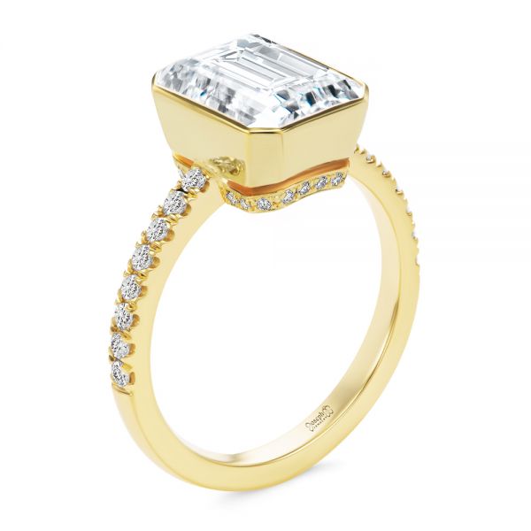 Emerald Cut Diamond Bezel Engagement Ring with Diamond Accents - Image