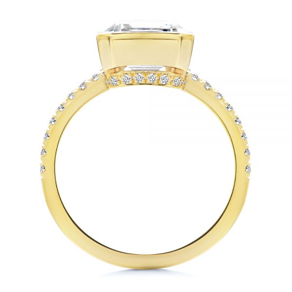 18k Yellow Gold 18k Yellow Gold Emerald Cut Diamond Bezel Engagement Ring With Diamond Accents - Front View -  107655 - Thumbnail