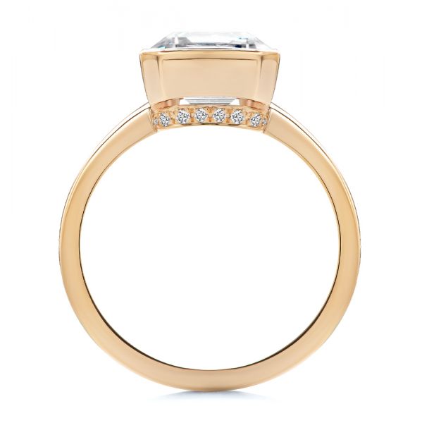 18k Rose Gold 18k Rose Gold Emerald Cut Diamond Bezel Engagement Ring With Hidden Halo - Front View -  107656 - Thumbnail