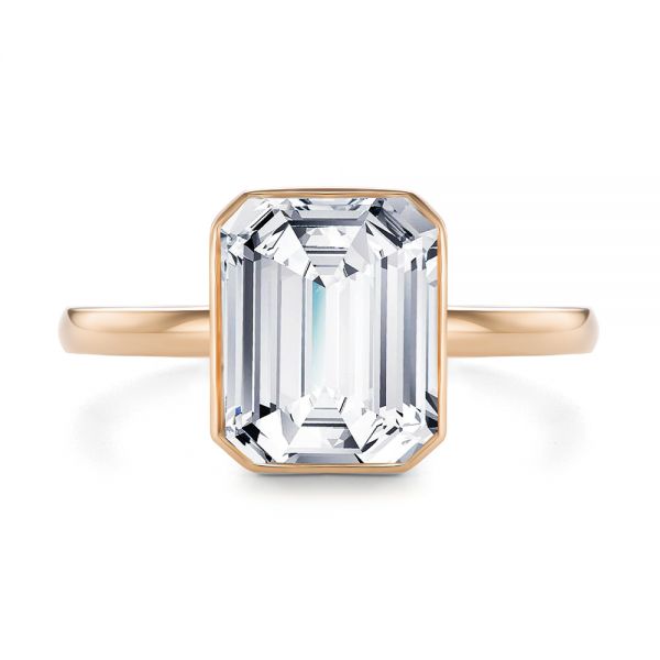 14k Rose Gold 14k Rose Gold Emerald Cut Diamond Bezel Engagement Ring With Hidden Halo - Top View -  107656 - Thumbnail