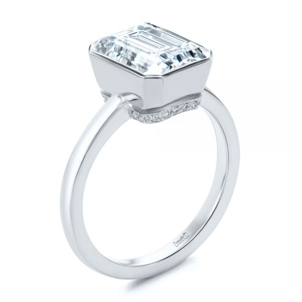 Emerald Cut Diamond Bezel Engagement Ring with Hidden Halo - Image