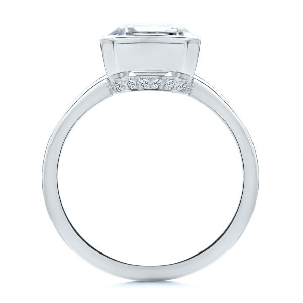 18k White Gold 18k White Gold Emerald Cut Diamond Bezel Engagement Ring With Hidden Halo - Front View -  107656 - Thumbnail