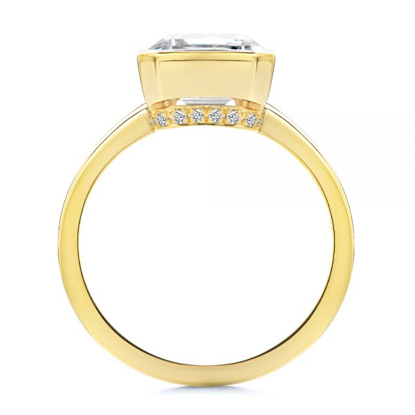 18k Yellow Gold 18k Yellow Gold Emerald Cut Diamond Bezel Engagement Ring With Hidden Halo - Front View -  107656 - Thumbnail