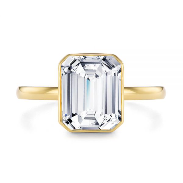 14k Yellow Gold Emerald Cut Diamond Bezel Engagement Ring With Hidden Halo - Top View -  107656 - Thumbnail