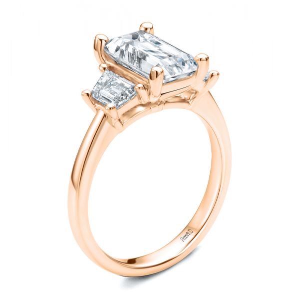 Emerald Cut & Trapezoids Diamond Engagement Ring - Image