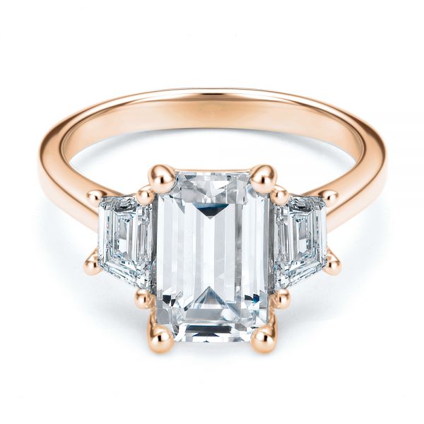 18k Rose Gold 18k Rose Gold Emerald Cut and Trapezoids Diamond Engagement Ring - Flat View -  107815